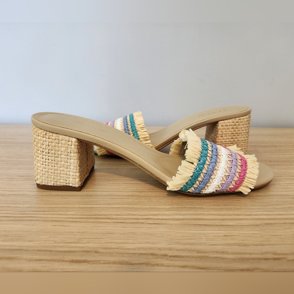 NIB J.Crew Rainbow Raffia Woven Mule Sandals Sz 9